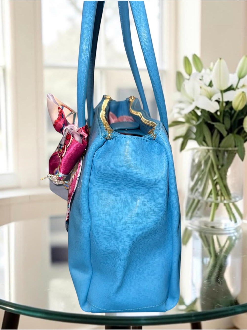 LOW START Furla Linda Medium Saffiano Leather Tote Bag – Cerulean Blue Like New - Picture 5 of 15